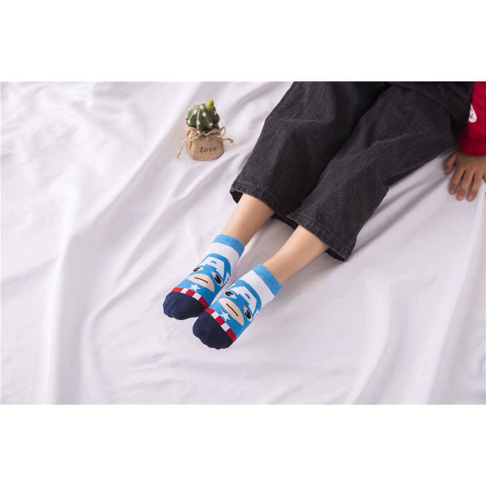 Set 5 Đôi Tất Cotton Mỏng Thoáng Khí In Hình Marvel / Người Sắt / Superman / Frozen 2 Cho Bé