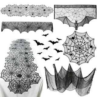 Khăn Trải Bàn Phối Ren Hình Nhện Đen Dùng Trang Trí Halloween