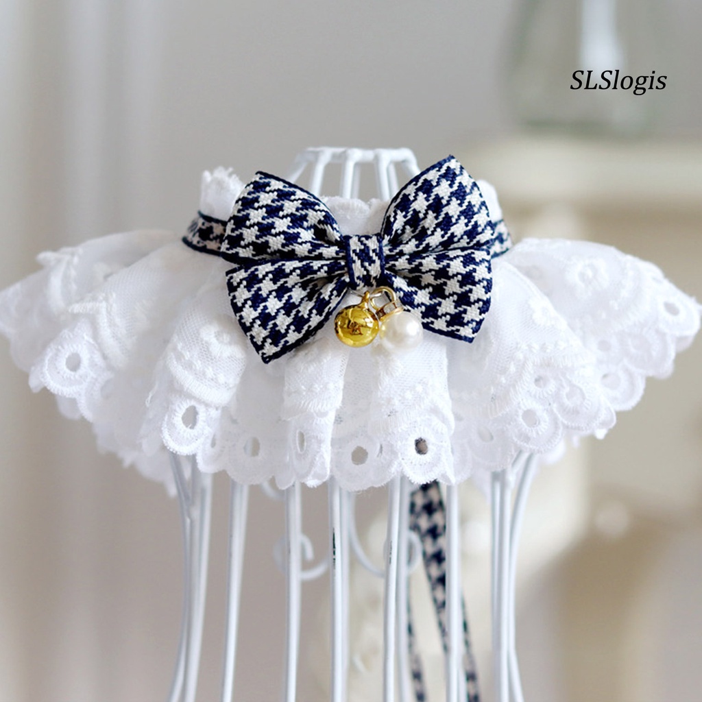 Slslogis Khăn Quàng Cổ Phối Ren Trang Trí Viền Vòng Hoa Thủ Công Thời Trang Cho Thú Cưng Bên Ngoài