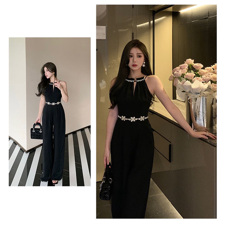 Jumpsuit Ống Rộng Lưng Cao Đính Hạt Thời Trang Mùa Hè Hàng Mới 2023