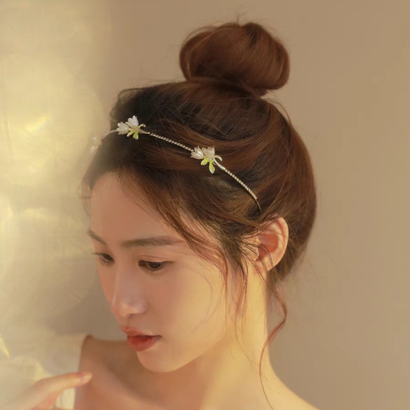 Haimeikang Băng Đô Cài Tóc Bằng Kim Loại Hình Hoa Lily Đính Kim Cương Giả Cao Cấp Thời Trang Cho Nữ