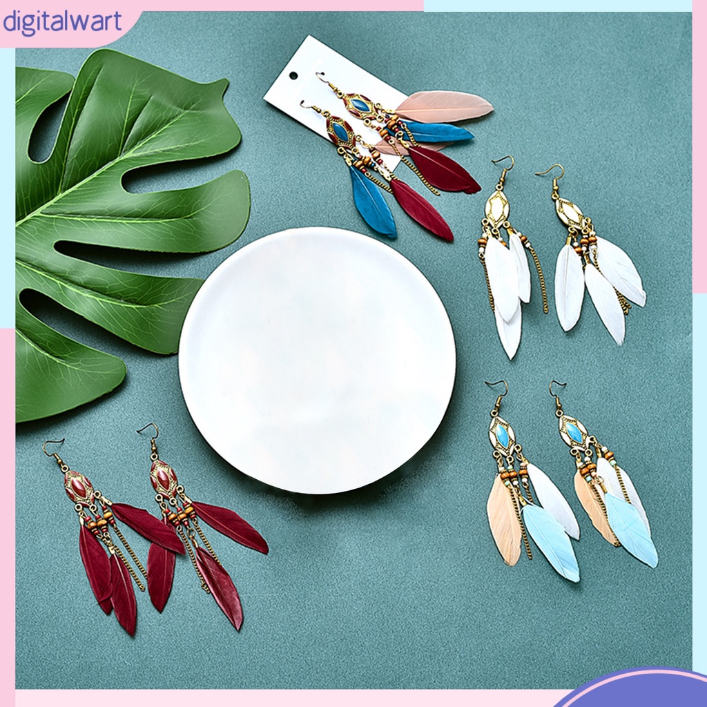 1 Đôi Bông Tai Dáng Dài Hình Lông Vũ Nhiều Màu Thời Trang Dự Tiệc