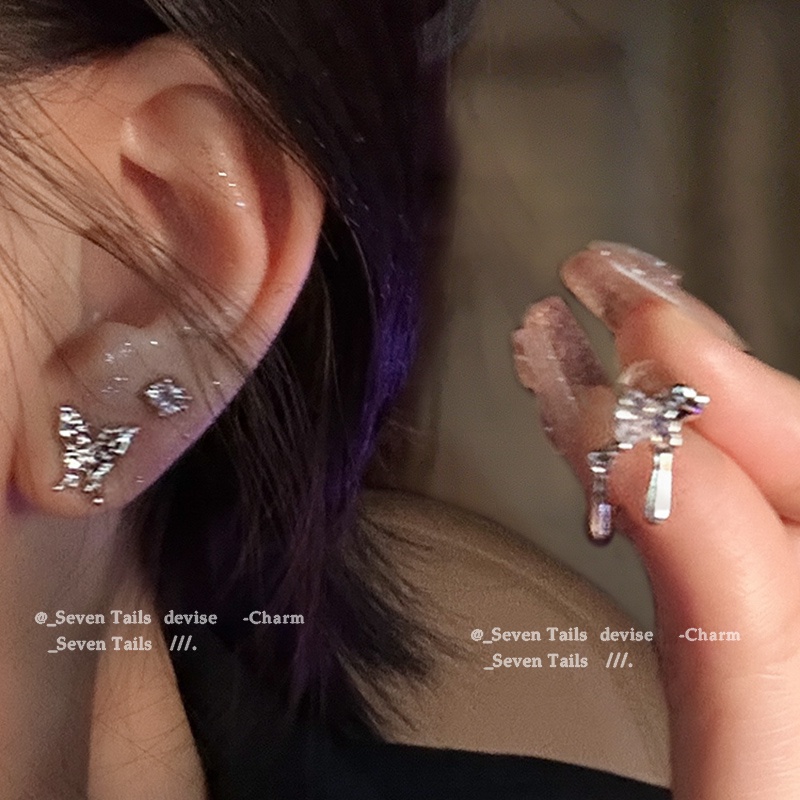 Set 6 Bông Tai Mạ Bạc 925 Hình Bướm Dễ Thương