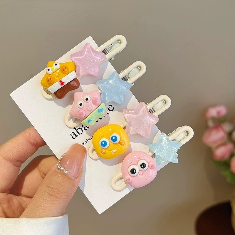 Kẹp Tóc Hình Bọt Biển / Vuông Lượn Sóng Họa Tiết Hoạt Hình Dễ Thương Thời Trang Mùa Hè Cho Bạn Gái