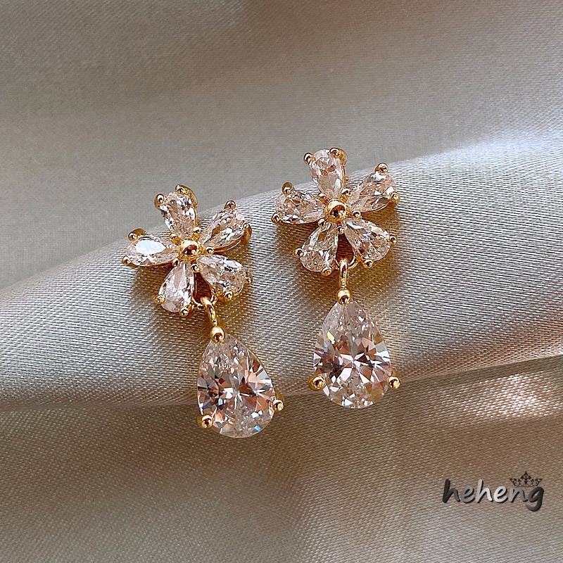 Bông Tai Hình Giọt Nước Đính Đá Zircon Sang Trọng Thời Trang Cho Nữ