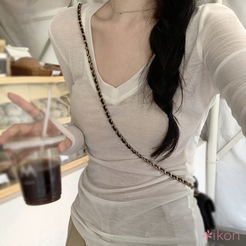 Áo Thun Tay Dài Cổ Chữ V Màu Sắc Thời Trang Mùa Hè Cho Nữ
