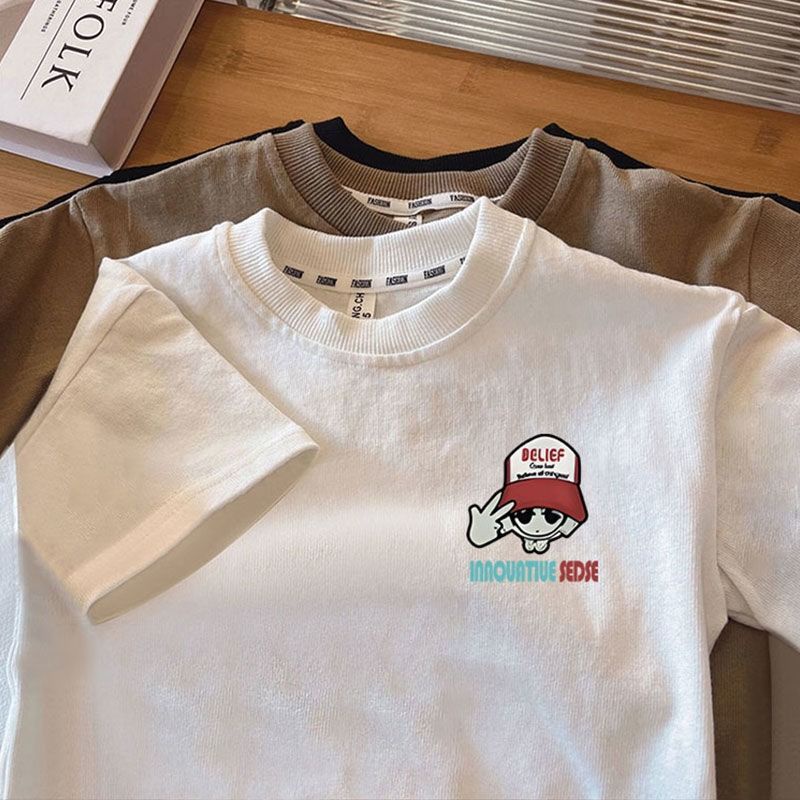 Áo phông bé trai   100% cotton tay ngắn áo phông mỏng phong cách hàn quốc đôi in thời trang hàng đầu bé trai bé trai mặc quần áo baju budak lelaki