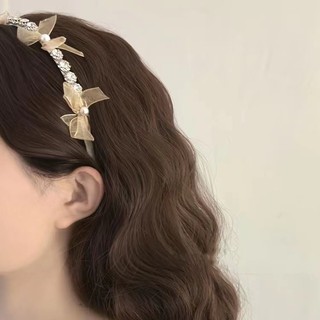 Băng đô cài tóc hình nơ lưới đính đá kiểu pháp dễ thương