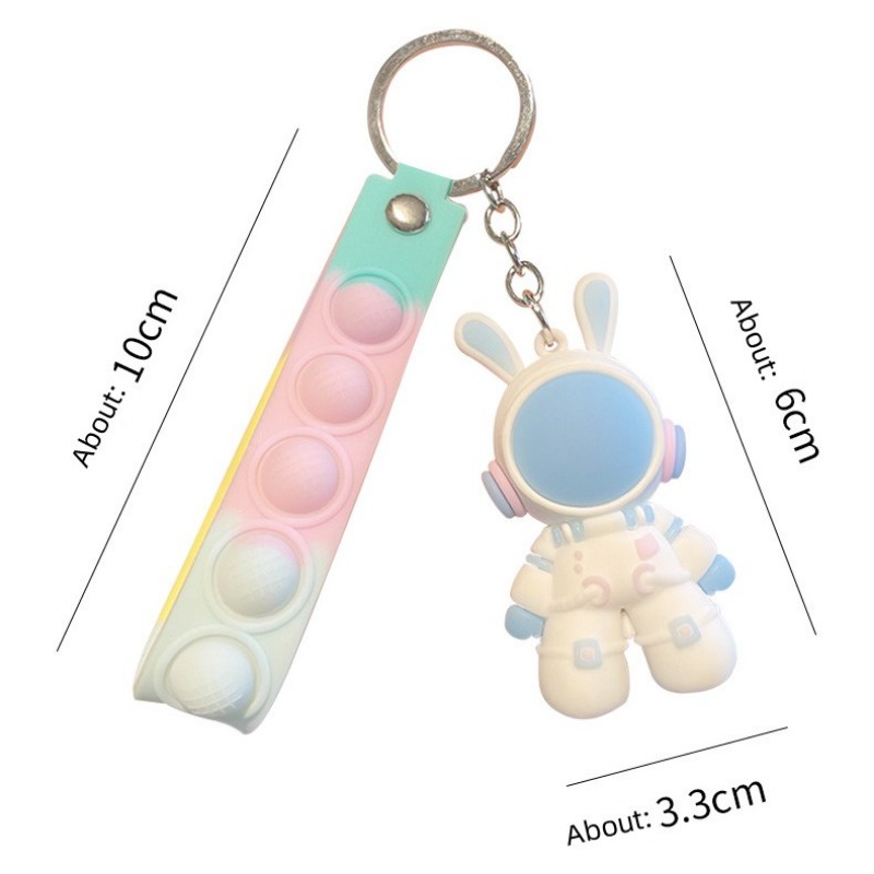 Móc Khóa Nhựa PVC Hình Thỏ Phi Hành Gia Hoạt Hình Màu Hồng / Xanh Dương
