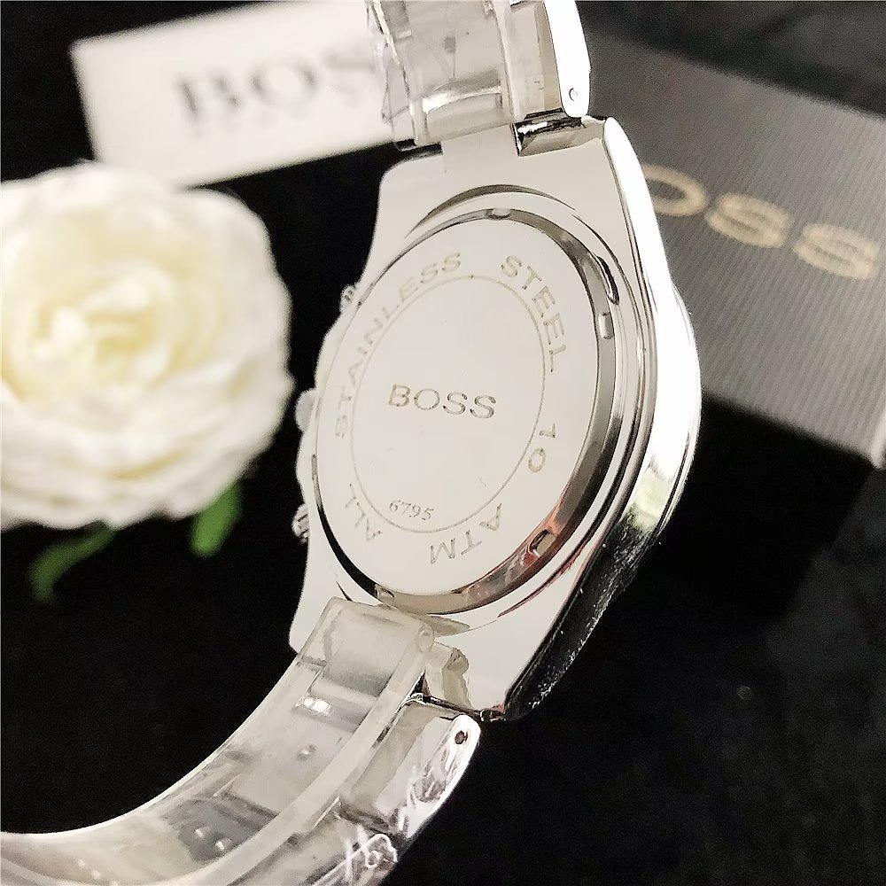 Hugo Boss Đồng Hồ Đeo Tay Mặt Tròn Đính Kim Cương Dây Da Thép Không Gỉ Thời Trang Cho Cặp Đôi