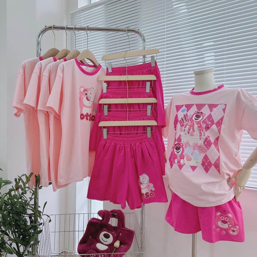 Set bộ gấu dâu siêu dễ thương chất thun co giãn 4 chiều mát mẻ