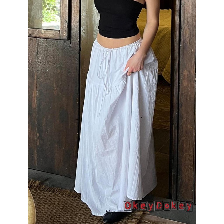 Chân Váy Chữ A Dáng Rộng Màu Trơn Phối Dây Rút Co Giãn Thời Trang Mùa Hè Cho Nữ
