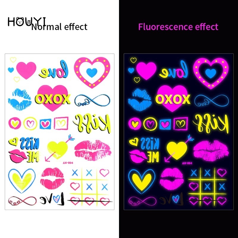 Miếng Dán Hình Xăm Tạm Thời Họa Tiết Trái Tim Phản Quang Độc Đáo