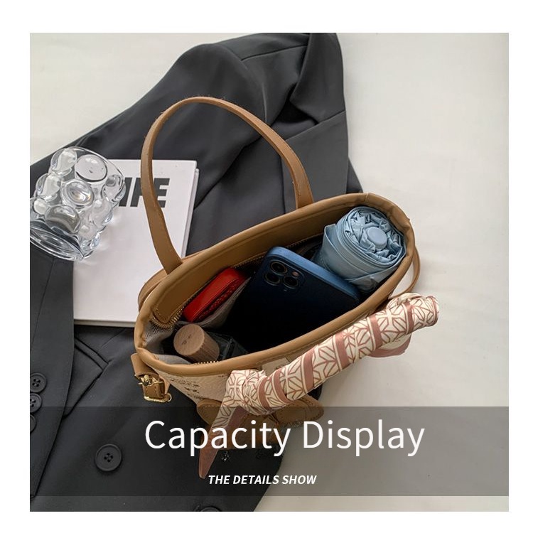 Túi Xách Da Pu Phối Khăn Lụa Thời Trang Cho Nữ