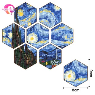 Pl van gogh bộ 7 món tranh đính đá lục giác vẽ hình ngôi sao van gogh trang trí nhà cửa cho người mới bắt đầu