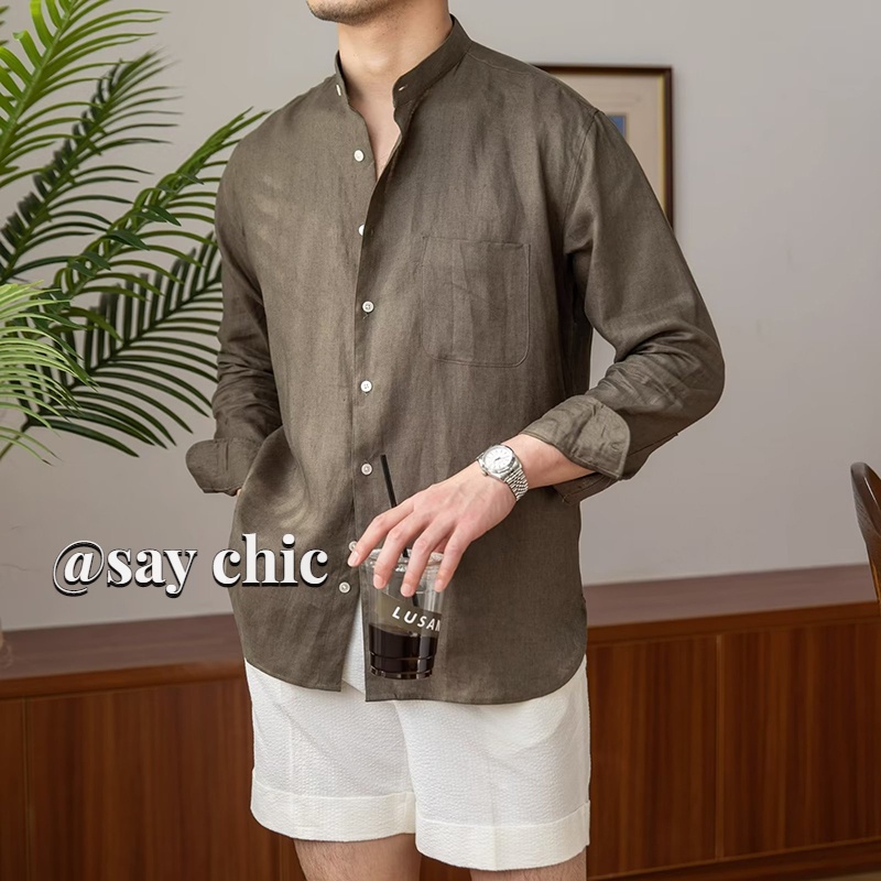 Áo Sơ Mi Dài Tay Vải Lanh Phong Cách Hawaii Thời Trang Cho Nam