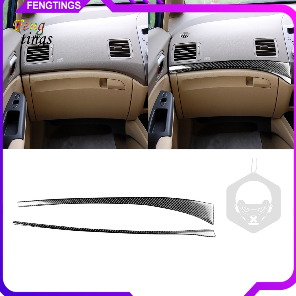 Bộ 2 Miếng Dán Màu Đen Bằng Sợi Carbon Chống Thấm Nước Trang Trí Bảng Điều Khiển Xe Hơi Honda Civic 8th Gen 2006-2011