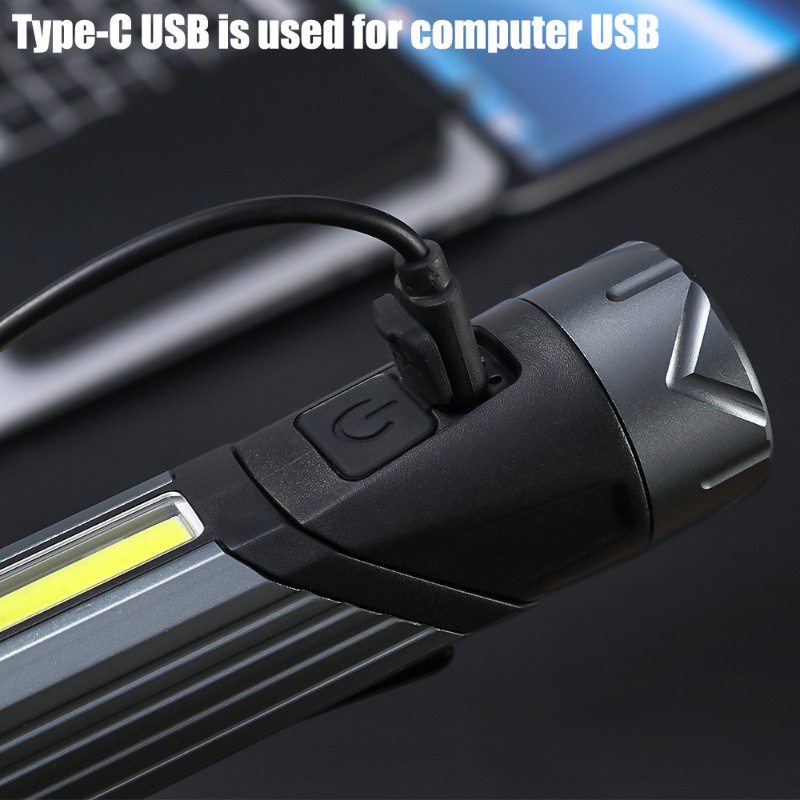 Đèn pin góc xpg + cob siêu sáng đèn pin sạc usb với nam châm đèn có thể điều chỉnh chống thấm nước đầu cắm trại