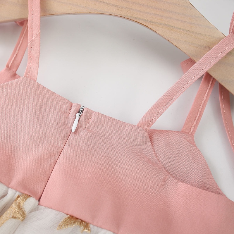 Đầm Công Chúa Hai Dây Phối Ren Thời Trang Cho Bé Gái