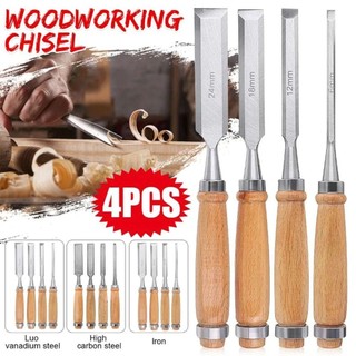 Benytro 4 Cái / bộ Đục Tay Khắc Gỗ, Bộ Dụng Cụ Thủ Công Chế Biến Gỗ Gouges, Tay Cầm Bằng Gỗ DIY Chuyên Nghiệp Dụng Cụ Cầm Tay Dụng Cụ Đục Thợ Mộc