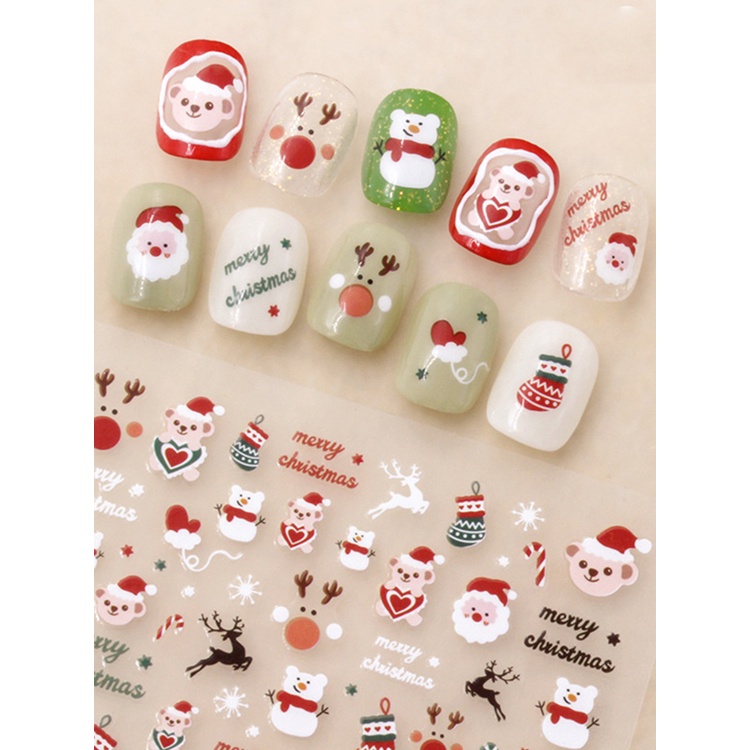 Annies chủ đề giáng sinh hình dán nghệ thuật móng tay ông già noel người tuyết phim hoạt hình elk bông tuyết nghệ thuật màu dán