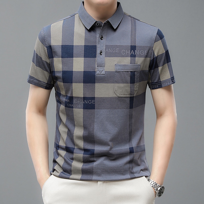 Áo Thun POLO Tay Ngắn Dáng Rộng Chất Cotton Họa Tiết Sọc Caro Thời Trang Cao Cấp Cho Nam