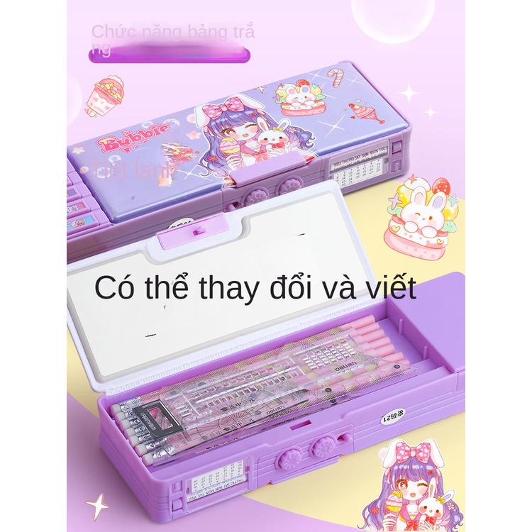 Hộp Đựng Bút Hai Ngăn Tự Động Đa Năng In Hoạt Hình Dễ Thương Cho Bạn Gái