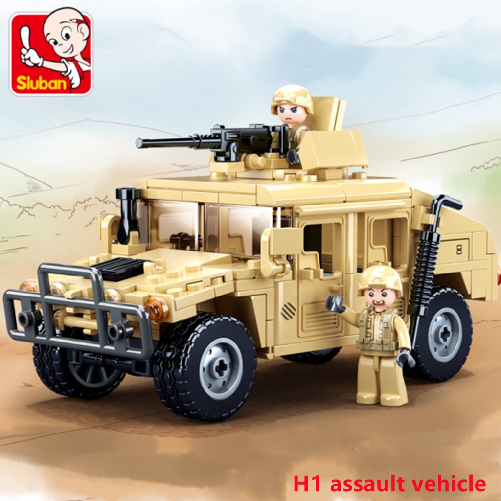 Mô hình đồ chơi giáo dục Lắp ráp Xe tăng quân sự military Sluban B0837 Xe Humvve H1