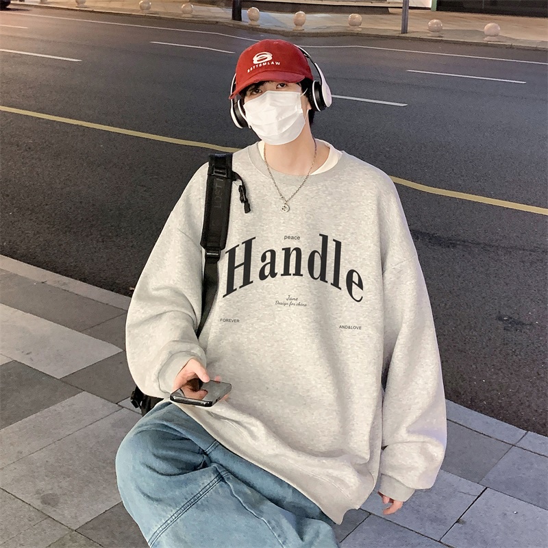 Ifnicefuture new trendy all-match cặp đôi cổ tròn hợp thời trang thương hiệu lỏng oversize dài tay áo len in hình hàng đầu