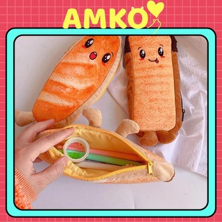 [XẢ KHO] Hộp bút vải hình bánh mì nướng khóa kéo, túi đựng bút đa năng đồ dùng học tập văn phòng phẩm AMKO HBV07