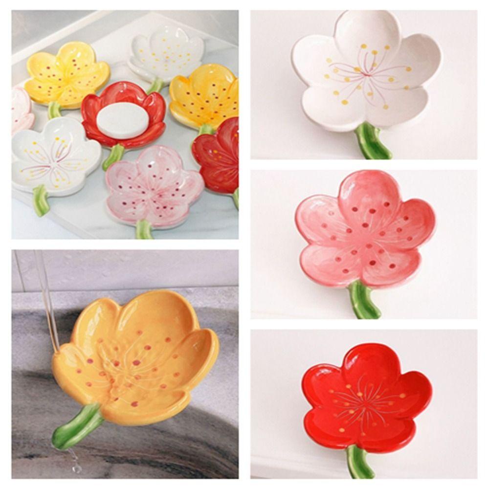 Giá đỡ xà phòng hoa bằng gốm dalton, gốm sứ sáng tạo, dụng cụ lưu trữ đĩa xà phòng tự thoát nước nhà bếp hình hoa đào