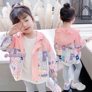 CATIMINI áo khoác bé gái Áo khoác hoạt hình mới mùa xuân và mùa thu áo khoác có mũ trùm đầu dễ thương phiên bản hàn quốc cho bé gái