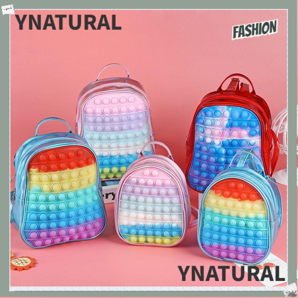 YNATURAL Rainbow Shoulder Bag Cartoon Student Knapsack Children Backpack Rodent Pioneer Silicone Stress Reliever Pop it Fidget Toy Push Bubble