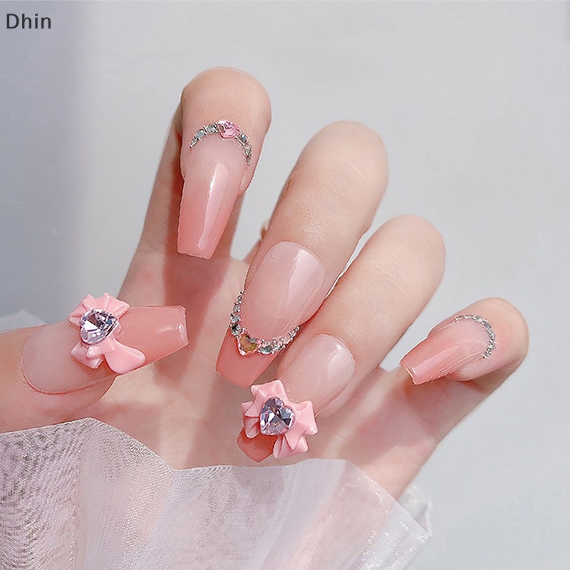 [dhin] 10 cái 3d resin bowknot nail ch kim cương hồng ruy băng nơ rhinestone bộ phận trang sức làm móng trang trí diiy salon phụ kiện quà tặng cod