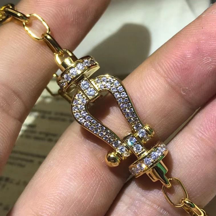 Fred Gypsophila Vòng Tay Dây Xích Dày Đính Kim Cương Toàn Diện Khóa Hình Móng Ngựa Phong Cách Li Jiaqi Làm Quà Sinh Nhật