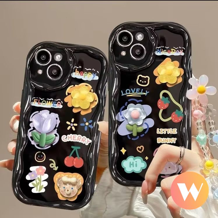 Búp bê 3d thỏ dễ thương gấu đáng yêu ốp lưng hoa tulip tương thích cho iphone 11 13 12 pro max 7 8 plus xr 14 6 6s x xs max se ốp lưng chống va đập điện thoại 3d gợn sóng