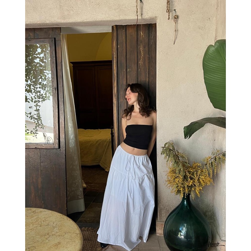 Hannie-women mùa hè dây rút thun lỏng a-line váy