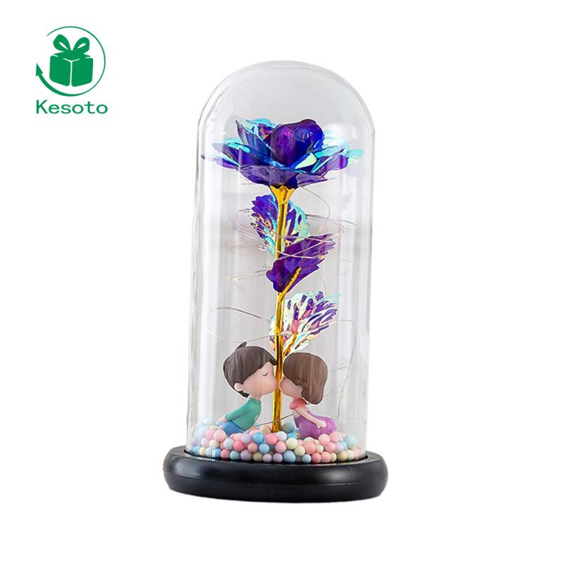 Hoa hồng nhân tạo kesoto, có nắp kính phát sáng làm bằng tay mãi mãi bất tử hoa vĩnh cửu cho cô gái bà cưới