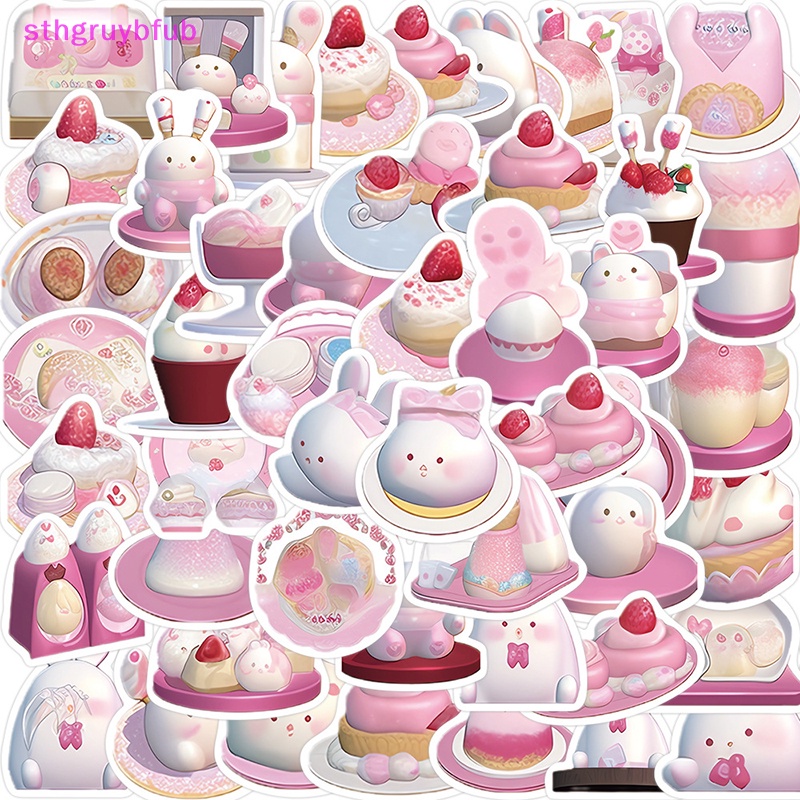 Sthb 49 cái dễ thương màu hồng pudding thỏ anime dán hành lý ván trượt kawaii diy cool graffiti girl gradient sticker kid toy vn