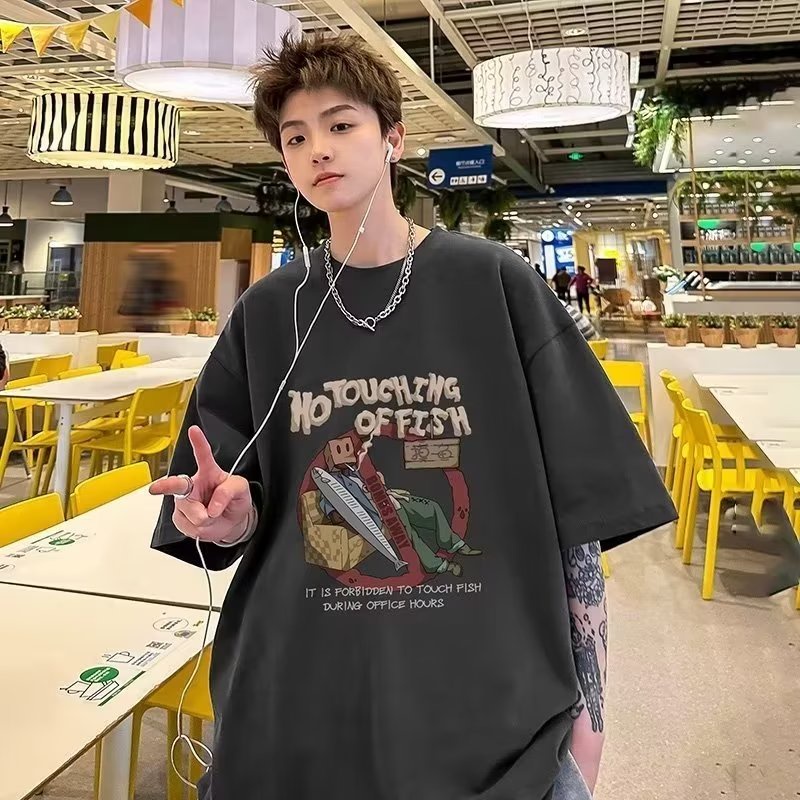 Men's t-shirt mùa hè mỹ xu hướng retro thương hiệu lỏng lẻo heavy duty cotton half sleeve tops