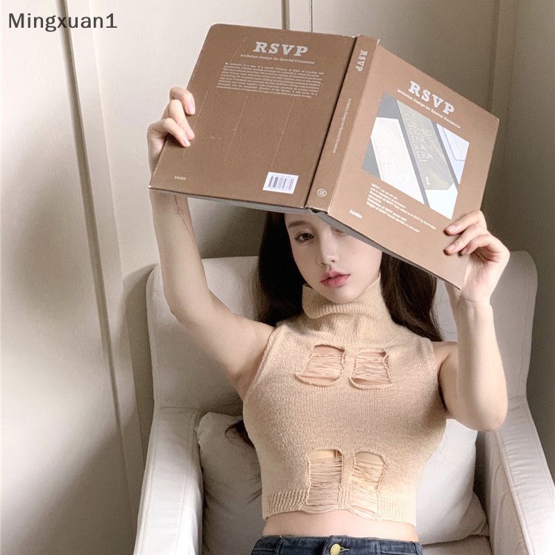 Thời trang mùa hè cao cổ dệt kim vest nữ sexy rỗng ngoài không tay slim top qzz
