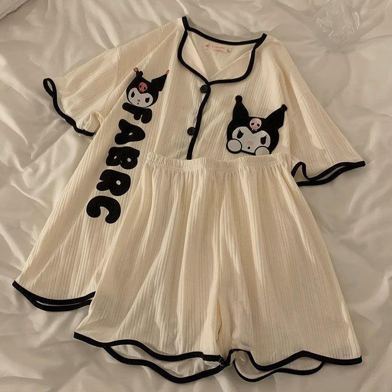 Cartoon women sleepwear pjs 2pcs short sleeve top + shorts pyjamas set loose casual pyjamas homewear