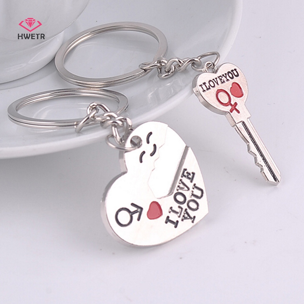 Hwetr 2 cái thời trang tình yêu trái tim vòng chìa khóa keyfob cặp đôi móc khóa lãng mạn quà tặng người yêu mới