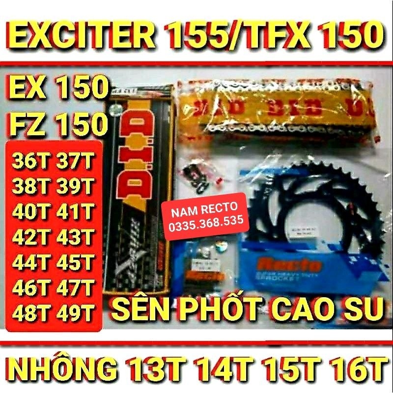 NHÔNG SÊN DĨA EXCITER 150/EXCITER 155/FZ 150i/TFX 150 PHỐT TFX/DID DĨA 36,37,38,39,40,41,42,43,44,45,46,47,48,49 .&gt; .