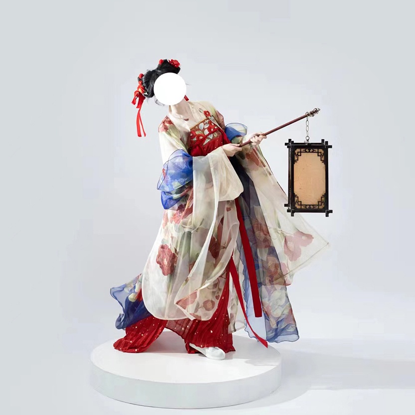 Zhuyan Bộ Áo Sơ Mi Tay Rộng Thêu Hoa Trà + Chân Váy Xếp Ly Kiểu Trung Hoa Dễ Thương