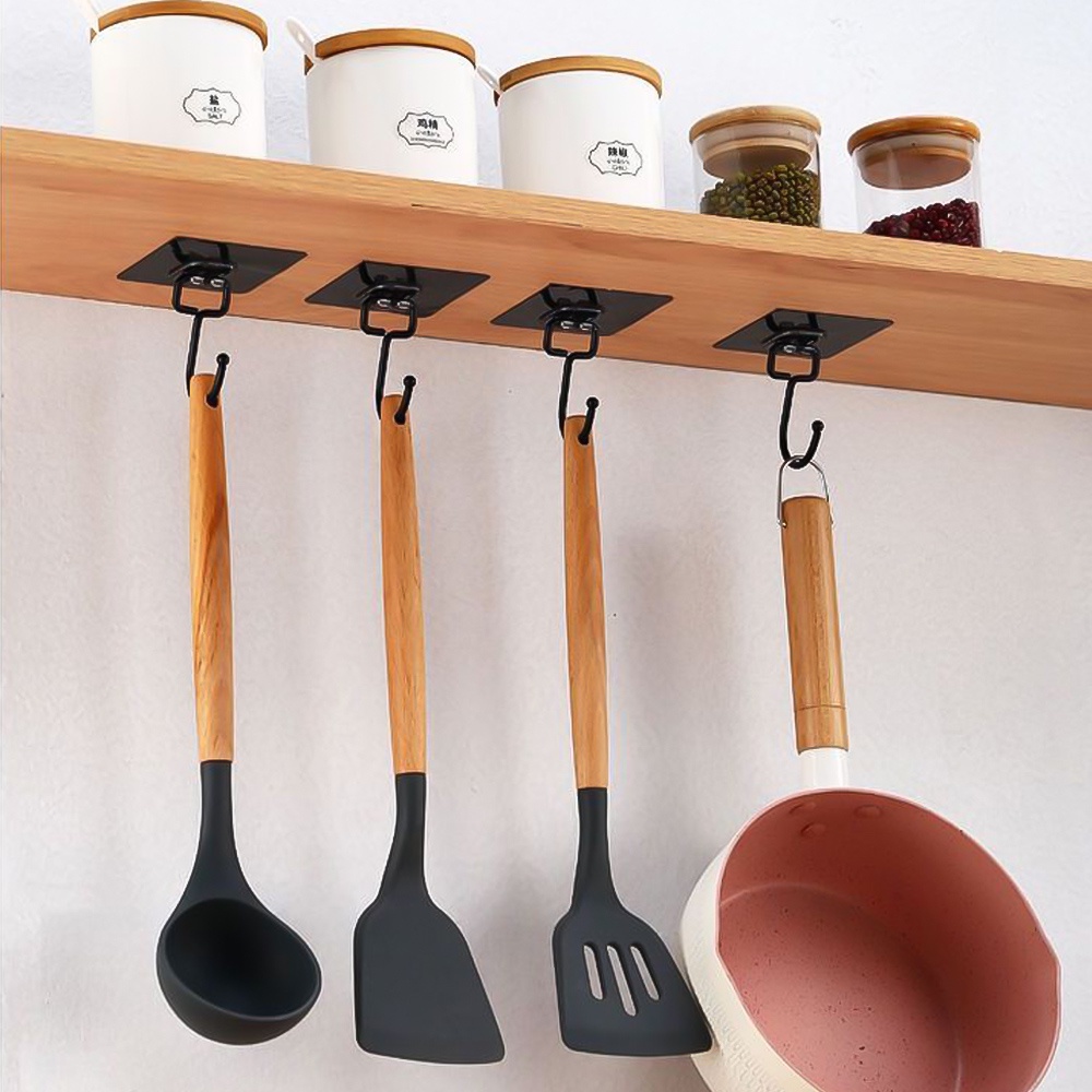Nail-free space saving storage storage storage heavy duty self adhesive hooks / black wall mounted non-marking hooks / kitchen bathroom organizer / home multi-function storage hooks