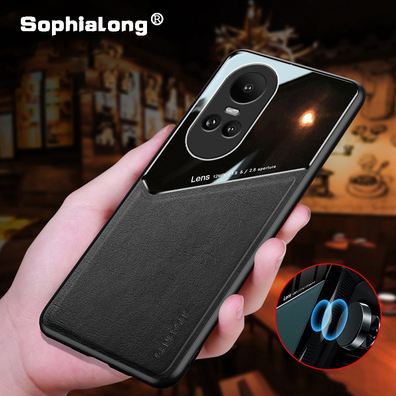 Ốp điện thoại oppo reno10 pro reno 10 pro plus + pro + Ốp điện thoại pc mặt lưng bằng da cứng chất lượng cao với từ tính ô tô bằng kim loại