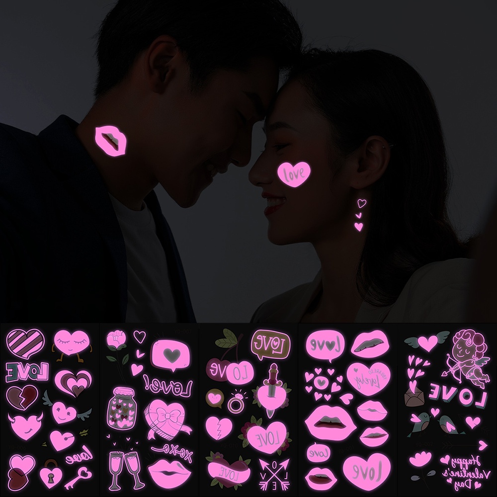 10 cái dán hình xăm huỳnh quang phát sáng cặp đôi khuôn mặt cơ thể hình xăm tạm thời không thấm nước ngày lễ tình nhân nhãn dán