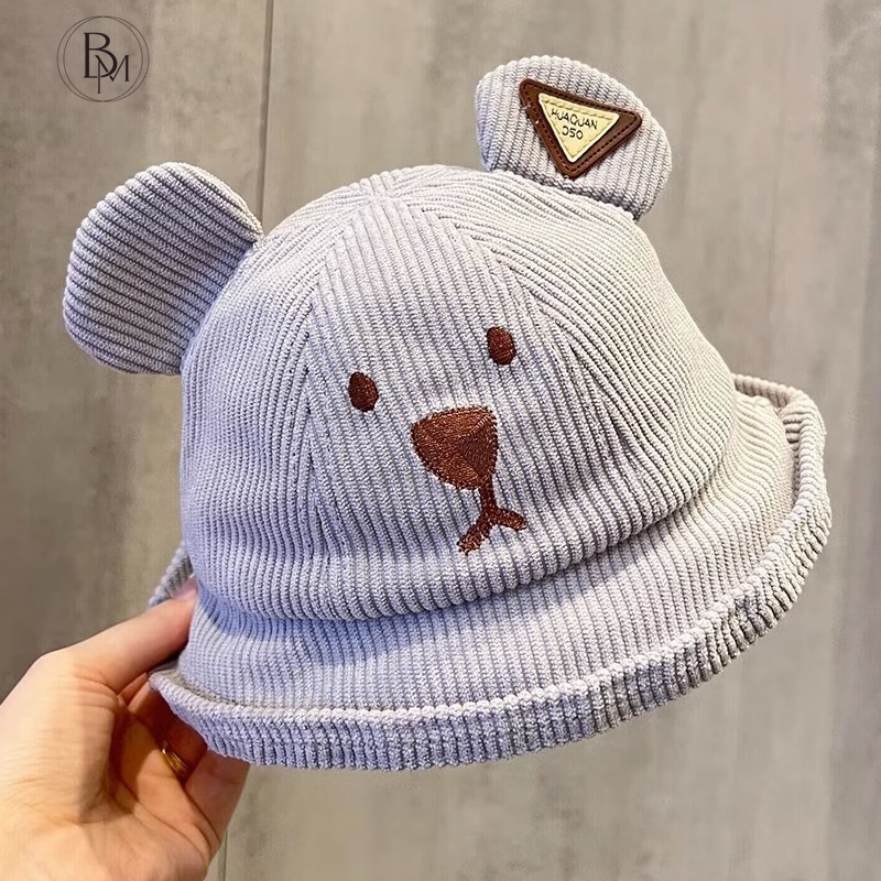Mũ vải nhung mùa thu siêu dễ thương mũ hoạt hình gấu trẻ em mũ lưu vực bé trai và bé gái mũ ngư dân