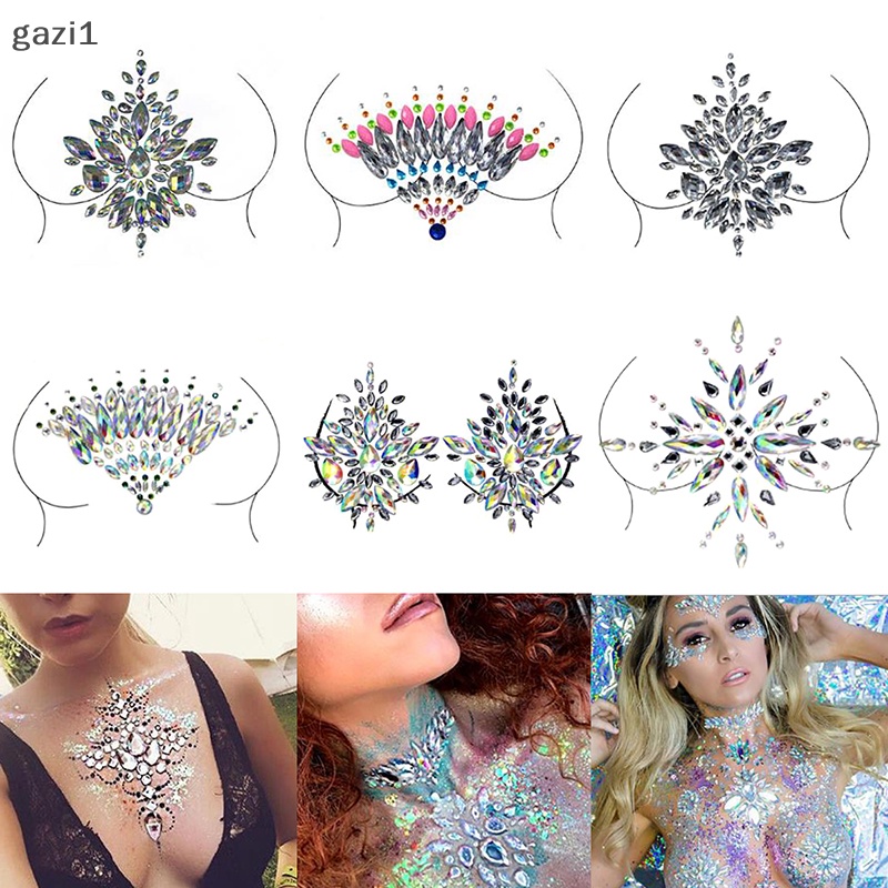 Miếng dán áo ngực pha lê keo hạt kim cương ngực pasties shiny tattoo sticker boutique